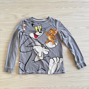 Tom and Jerry Boy's Long Sleeve Shirt Gray Size M 8/10 Cartoon Tee